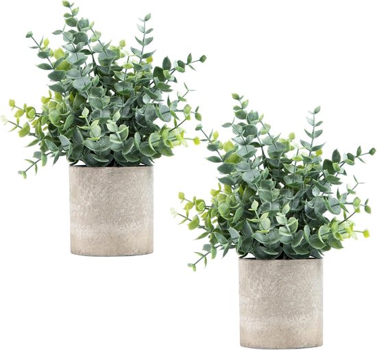 Kleine kunstplant - Badkamerplant - Designbureauplant - Moderne Eucalyptus - Met decoratieve pot - Stofdicht - Goed voor hooikoortspatiënten - Kunstplant - Kantoorbureau, Badkamer, Boerderijkamer, Salontafeldecoratie
