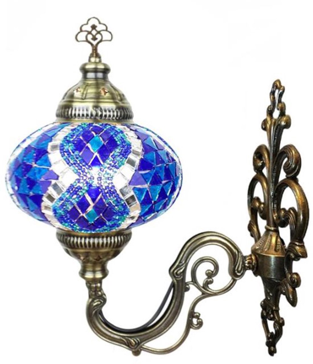 Turks mozaïek wandlamp - blauw - handgemaakt - sfeerlamp - 1 stuk