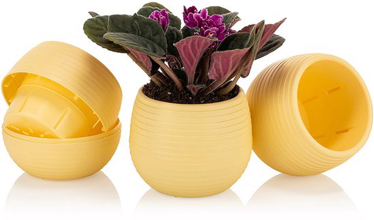 6st ronde cactus bloempotten geel 10cm met drainage UV-bestendige stekpotjes
