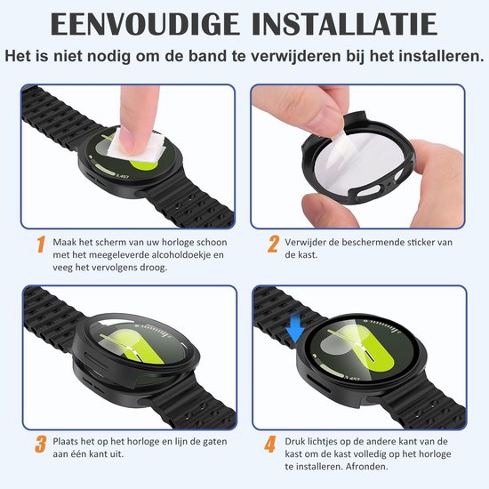Screen protector case voor Samsung Galaxy Watch 8 - 40mm - Full Cover Hard Case / Beschermend Hoesje - Zwart - Samsung Galaxy Watch 8 40mm screenprotectors