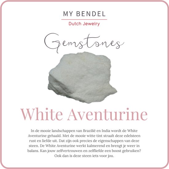 My Bendel - Combinaison classique de collier doré avec pierre précieuse d'aventurine blanche - Belle combinaison d'une chaîne à maillons dorés et d'un pendentif solidement serti avec pierre précieuse d'aventurine blanche - Avec coffret cadeau de luxe