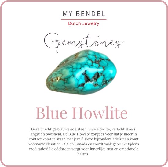 My Bendel - Combinaison de chaîne dorée classique avec pierre précieuse Howlite bleue - Belle combinaison d'une chaîne à maillons dorés et d'un pendentif solidement serti avec pierre précieuse Howlite bleue - Avec coffret cadeau de luxe