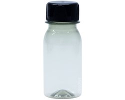 Lege Plastic Shot Fles 60 ml - RPET transparant - met zwarte ribbeldop - set van 10 stuks - navulbaar - leeg - 75% gerecycled PET