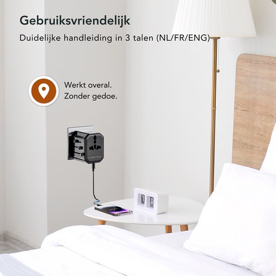 GlobeTrek® Reisstekker - Wereldstekkers - Fast Charging - Universele Wereldstekker - USB-C USB-A snel laadpoorten - 170+ landen: Engeland (UK), Amerika (USA), Australië, Japan, Zuid Amerika, Azië, Thailand, Afrika, Europa - Snellader - Reisadapter