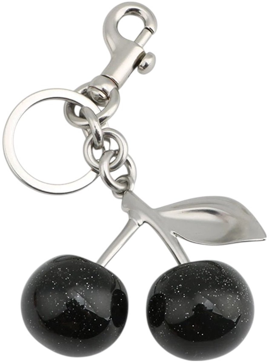 Tashanger / Sleutelhanger - Kers 'Cherry' Zwart/Zilver | 11,6 x 6,5 cm | Resin/Staal