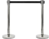 GJ Floors - Set afzetpalen met Trekband | Chroom - Zwart - Hoogte: 92 cm - Lengte: 200 cm - Steel diameter: 5,1 cm