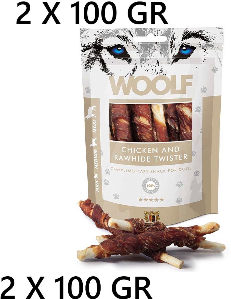 ** 2 X ** Woolf - hondensnack - chicken en rawhide 100 gr - fresh meat -