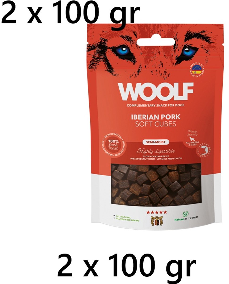 ** 2 X ** woolf-soft cubes- hondensnack- Ook geschikt voor pups - iberian porc-monoprotein - 100gr - 100% all nature -
