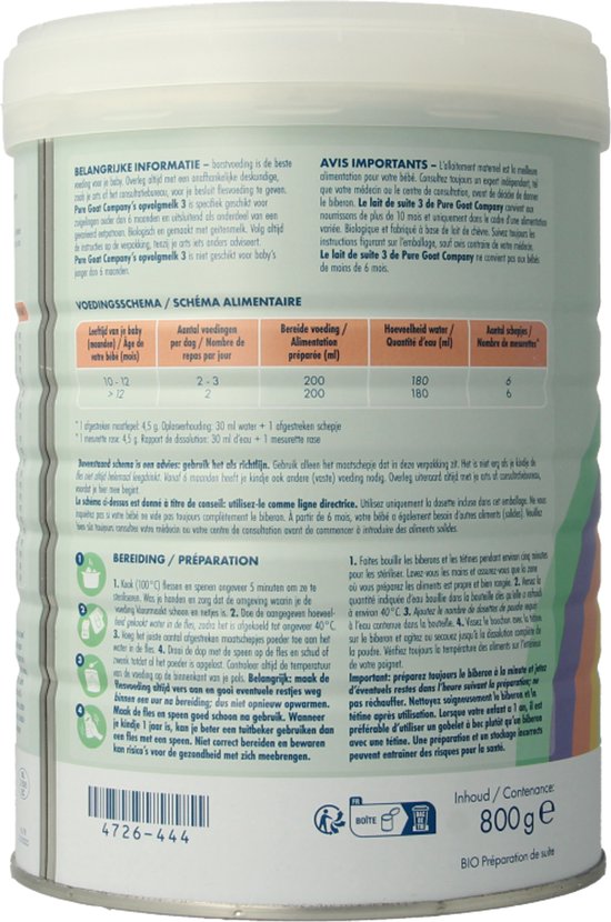 Pure Goat Opvolgmelk 3 bio 800 Gram van Nanny Care — afbeelding 3