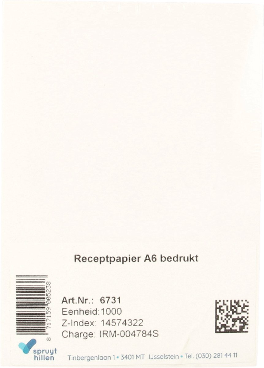 Spruyt Hillen Receptpapier A6 bedrukt 1000 Stuks