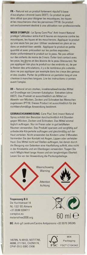 Care Plus Anti-Insect Natural Spray, 60 ML - muggenspray - natuurlijk
