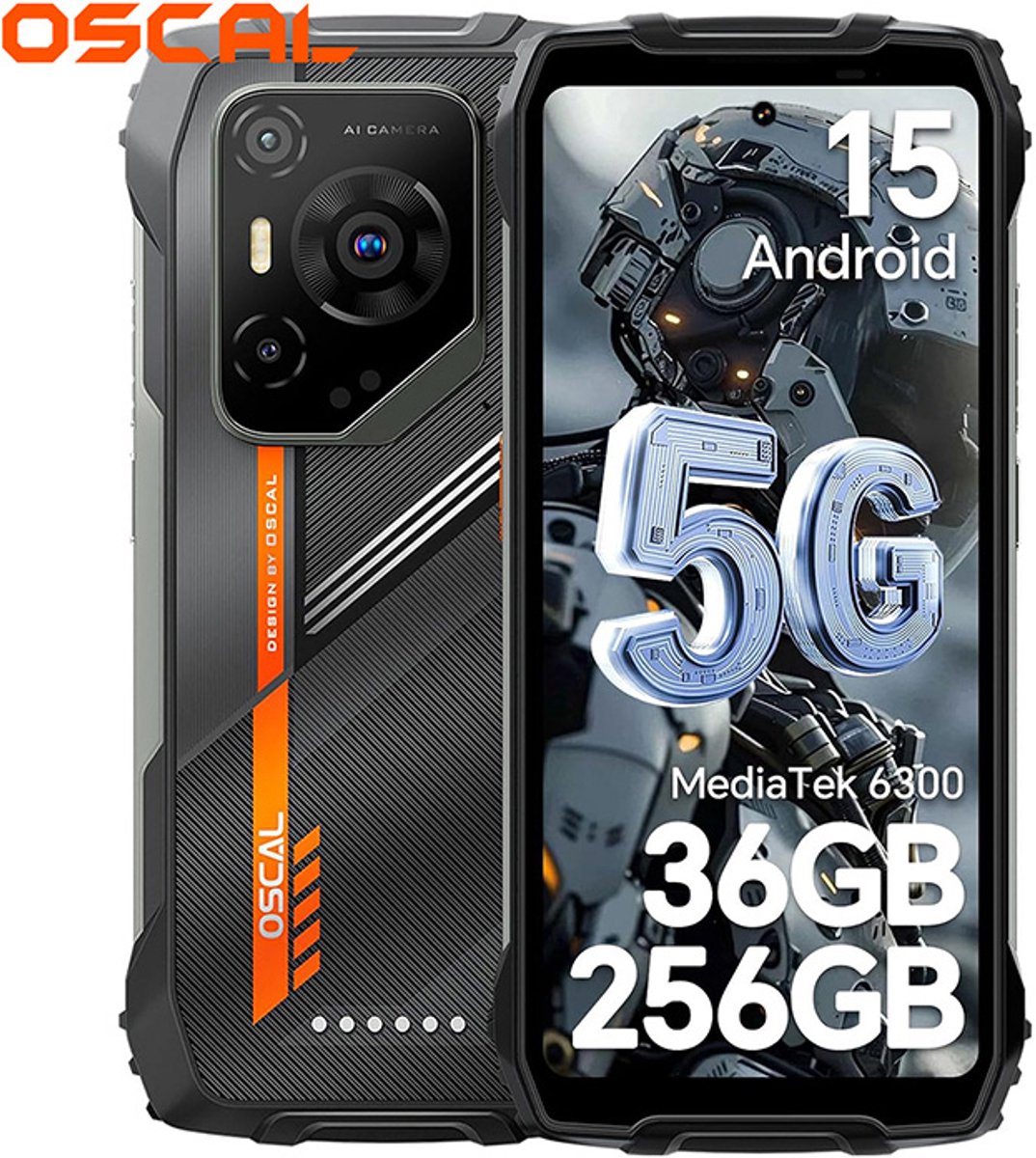 OSCAL PILOT 3 Robuuste Smartphone - 36GB RAM - 256GB ROM - 7500mAh - 6.78 Inch - Android 15 - IP68 Waterdicht -5G Dual SIM - NFC - Zwart