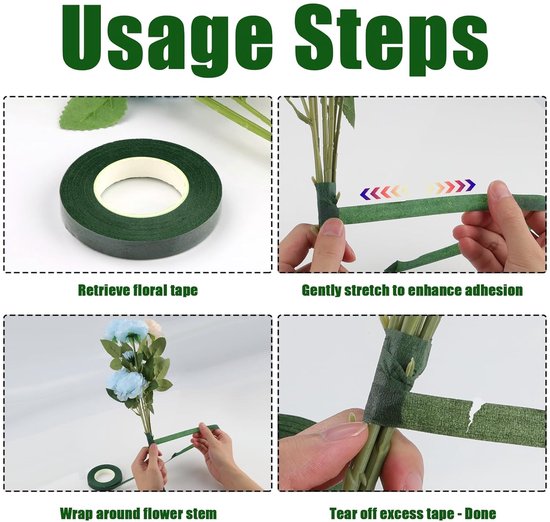 6 Stuks Bloemistenlint, 162 M, Crêpe Bloemisten, Zwart-groen, Bloementape, 12 Mm, Bloementape Voor Boeket, Zelfklevend, Bloemenlint Voor Het Verpakken Van Bloemen En Doe Het Zelf Kunsthandwerk