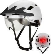 GOOFF® PILOT Casque speed pedelec 4 en 1 avec visière amovible et casquette de pluie - visière transparente - casque de cyclomoteur léger - casque speed pedelec certifié NTA - taille L blanc - pour femme et homme