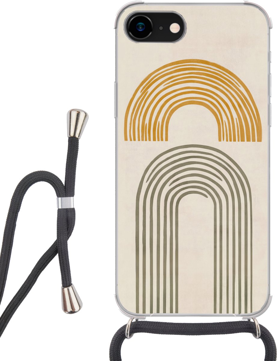 Telefoonhoesje Geschikt voor iPhone 7 - Bogen - Lijnen - Oranje - Minimalistisch - Siliconen - Crossbody - Backcover met Koord - Telefoonhoesje met koord - Hoesje met touw Telefoonhoesje