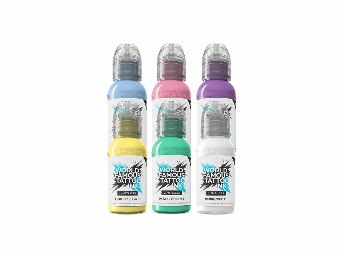 Pastel set 6x30ml - World Famous Tattoo Ink - Limitless - 6 Kleuren set - 6 Colour tattoo ink set