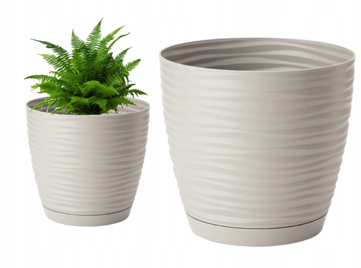 Form-Plastic - Plantenbak met Schotel - Lichtgrijs - 19x17,3cm - Zelfblokkerend Systeem