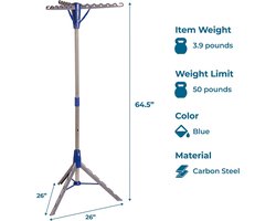 Famanu - Staande droger, blauw, grijs, wasdroger (660 mm, 660 mm, 1638 mm, 1 stuk)