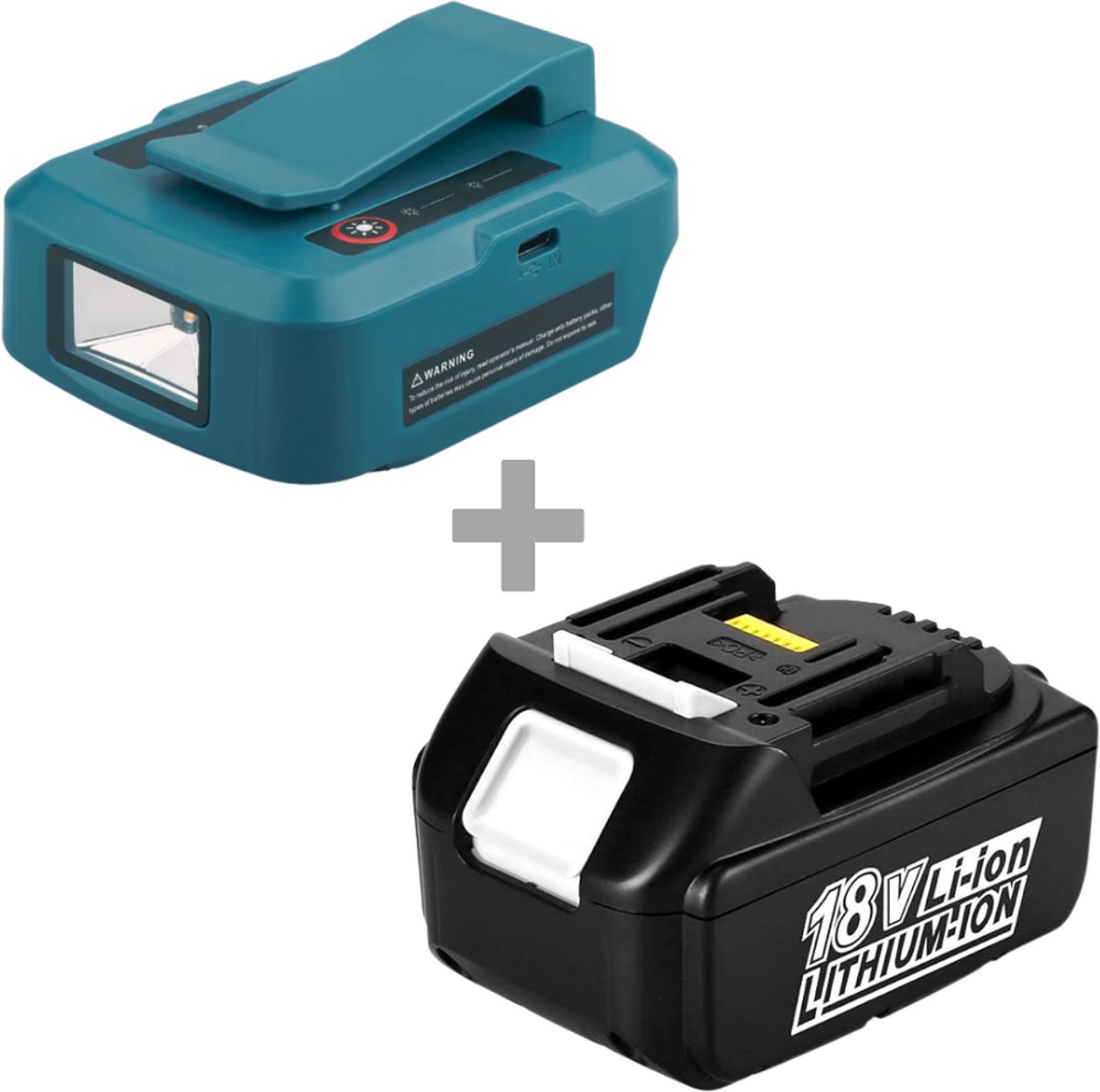 Krylanso® - MT1860 + USB-adapter met Oplaadfunctie voor Makita LXT Accu 14,4V/18V Li-Ion - LED lamp - Snelladen via Power Delivery - Powerbank - Bidirectionele Functionaliteit