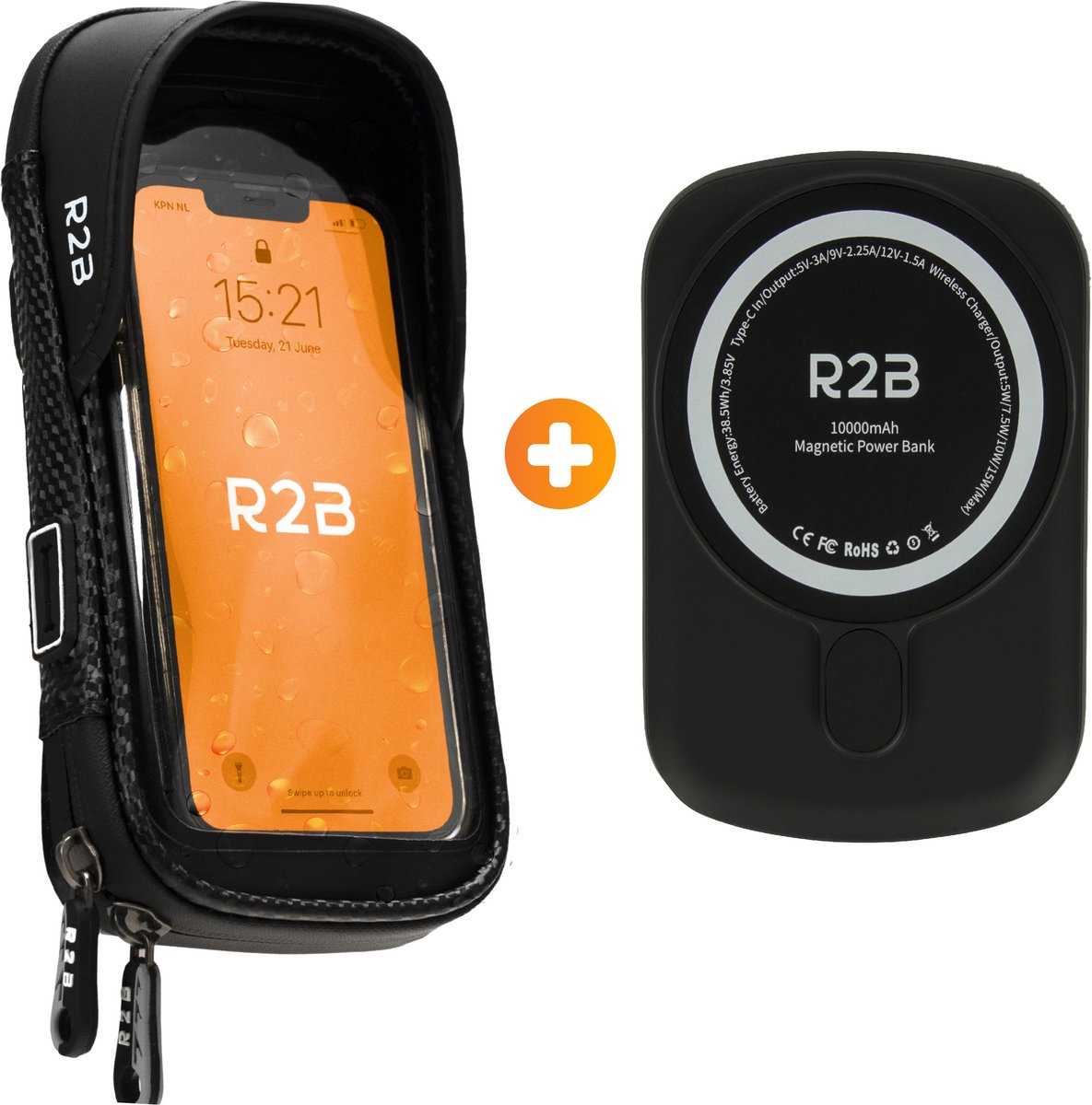 R2B Robuuste Telefoonhouder Fiets Waterdicht & Powerbank geschikt voor MagSafe - 2 tot 4 keer opladen - Gsm Houder Fiets - Phone Holder Bike