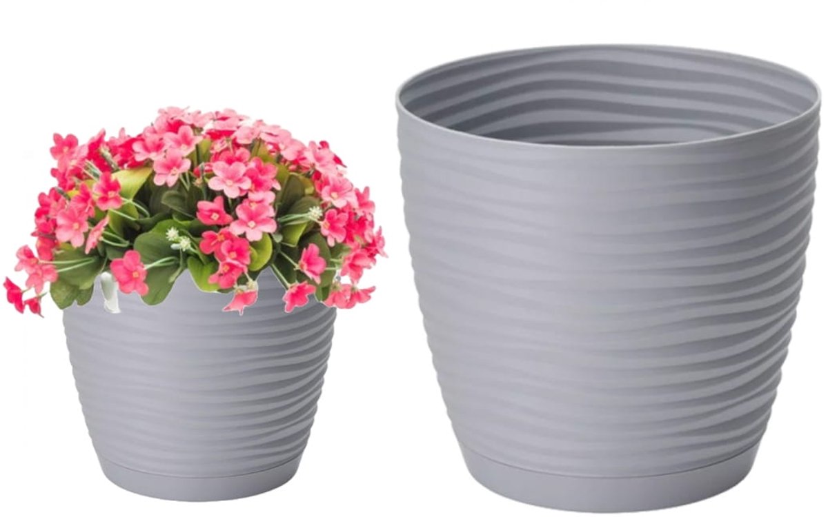 Form-Plastic Sahara - Bloempot - 16,7x15,4 cm - Grijs - Inclusief Onderzetter
