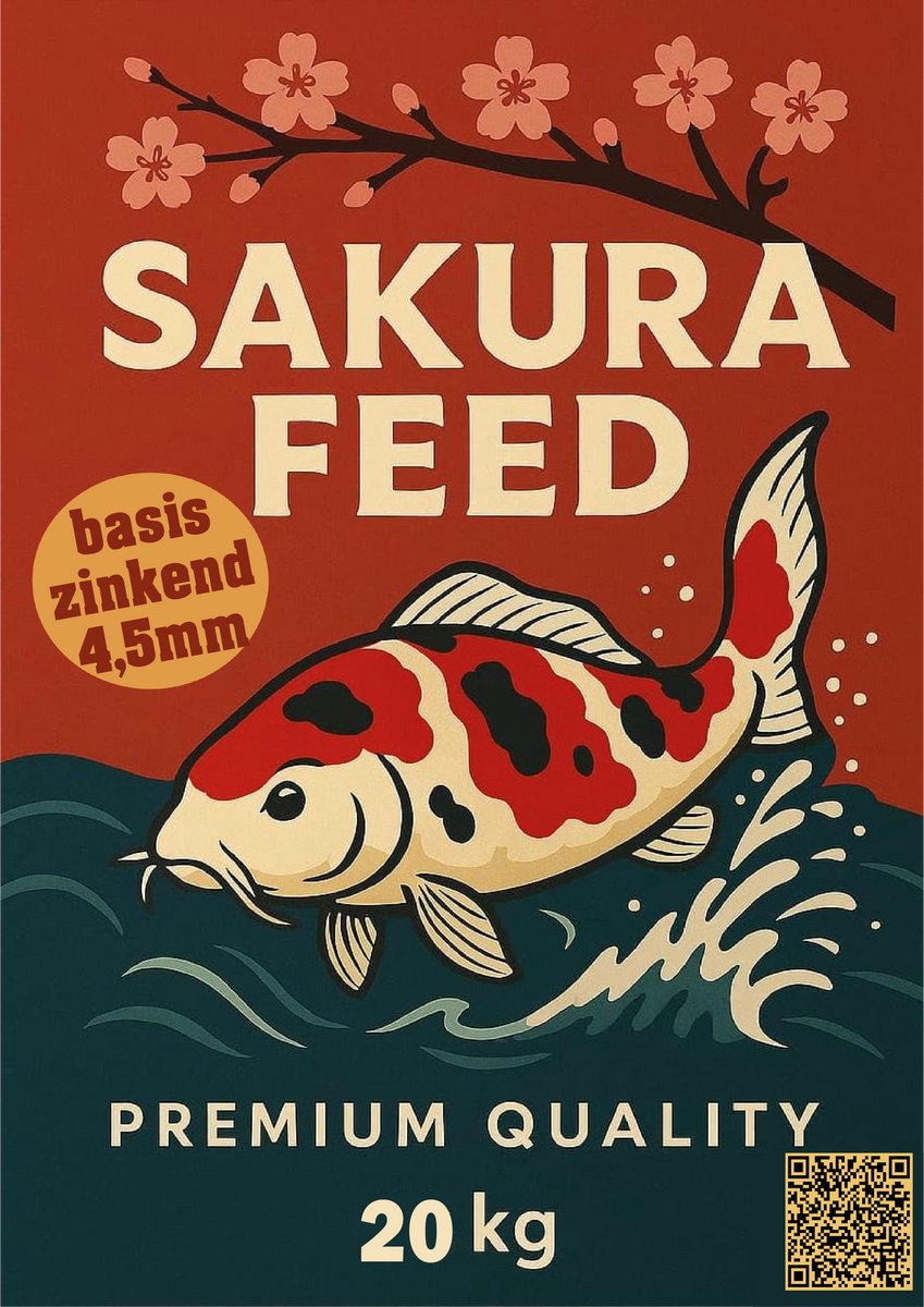 Sakura Zinkend koi voer 4,5 mm. 20kg. pellets allround - Visvoer - Koi Voer - Visvoer Vijver - Koivoer - Visvoer Korrels - Vissenvoer