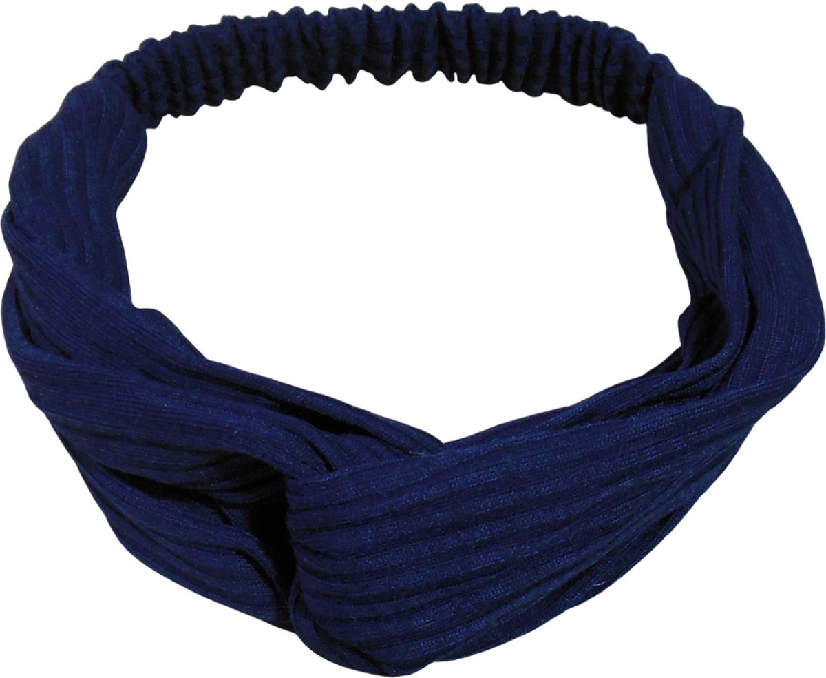 Haarband donkerblauw gestreept met knoop
