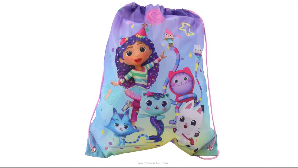 Gabby's Dollhouse: Gym- zwemtas 42x31cm, Gabby`s tas, Zwem / Gym tas, Tas, Gabby`s Dollhouse