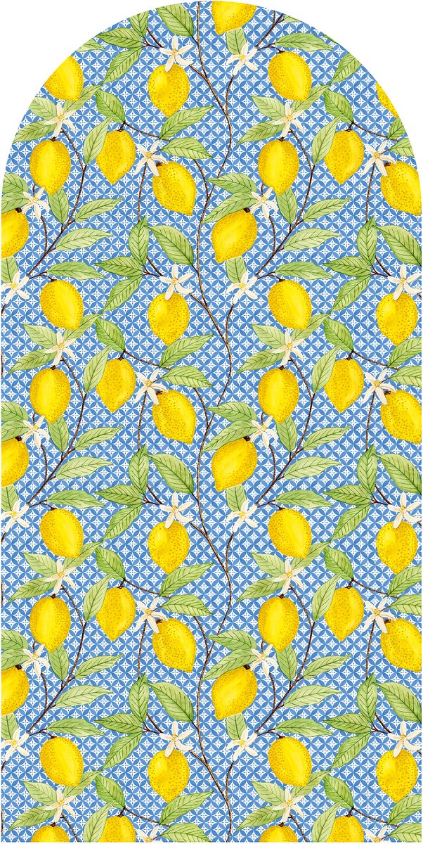 Muursticker - behangboog - Mediterraans - citroenen met wit blauwe tegels - 75 x 150 cm - wanddecoratie woonkamer - keuken - zelfklevend behang - peel and stick wallpaper