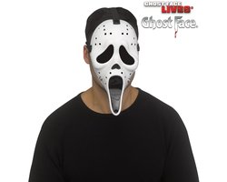 Fun World Ghostface Masker Hockey Masker Scream Masker Halloween Verkleedaccessoire Halloween Masker voor bij Halloween Kostuum Volwassenen - Officiële Licentie - Masker met Elastische Band - Wit