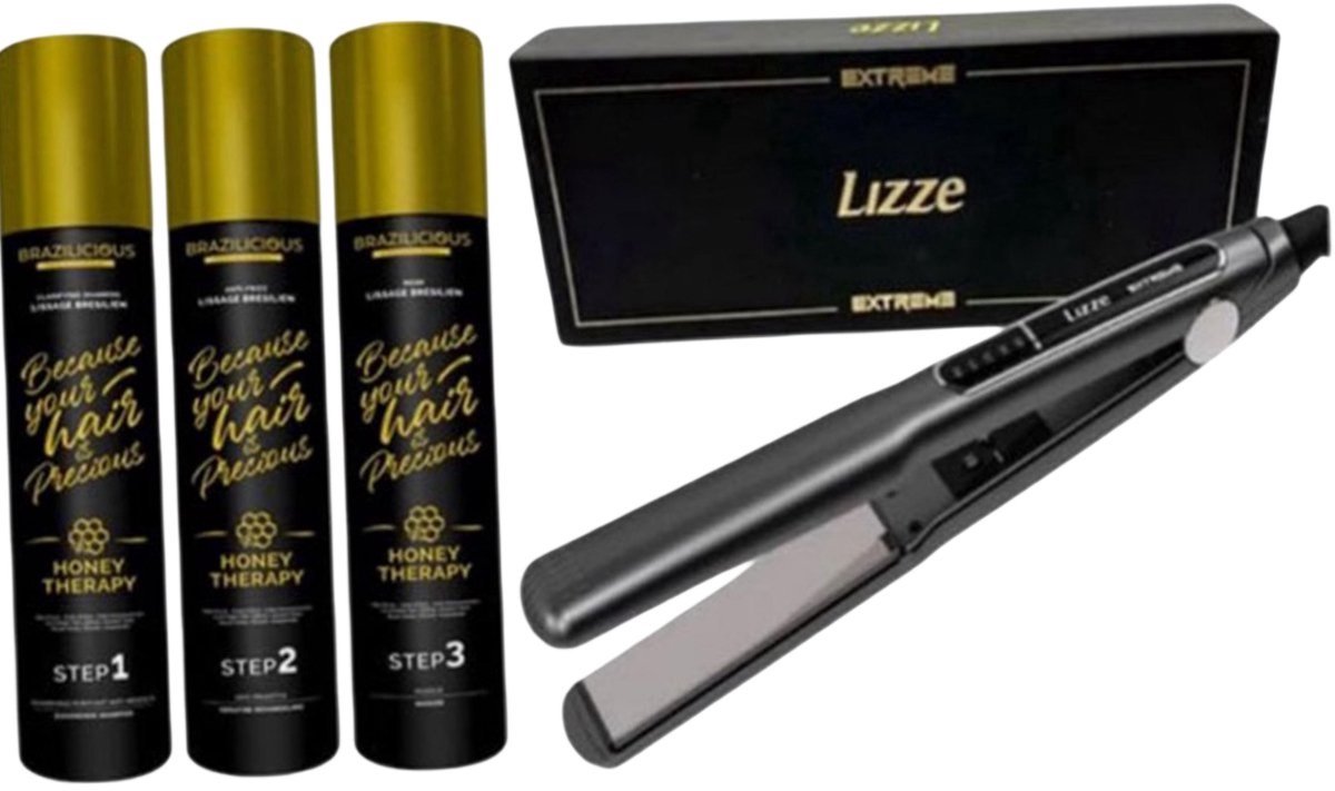 BraziliCious Honey Therapy Keratine - Lizze Extreme Stijltang 250°C - 3x1000ml