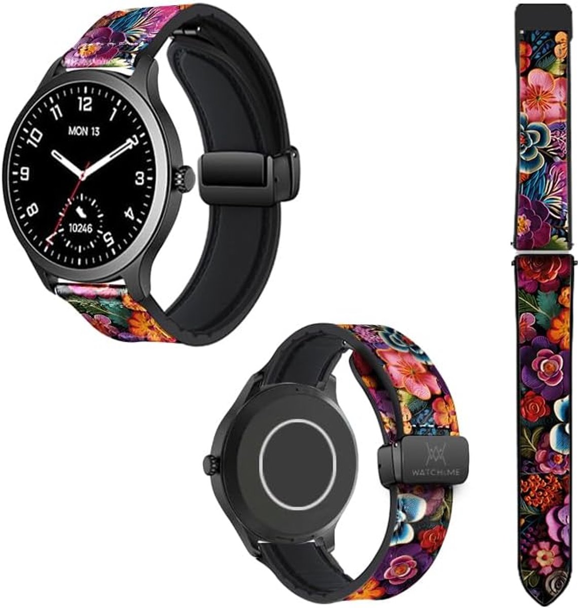 Horlogeband, Kleurrijke bloemen, 18 mm