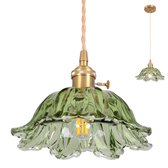 Vintage Glazen Hanglamp - Keukenlamp - E26 Fitting - Groen - Hardwired - Oliegepoetst Metaal - Keukenverlichting - Slaapkamer Verlichting - Retro Lamp - Plafondlamp - Industrieel Design - Keuken