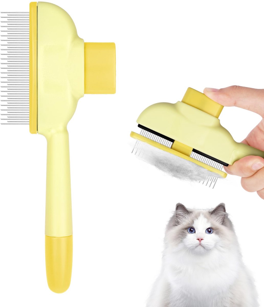 Ibenzoa® Zelfreinigende huisdierborstel met ergonomische handgreep voor katten en honden, ideaal voor lange en korte vachtverzorging
