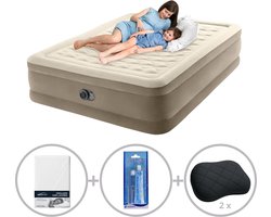 Intex Ultra Plush Luchtbed met ingebouwde pomp | Tweepersoons | 152 x 203 x 46 cm | Inclusief bijpassend hoeslaken + reparatiekit + twee opblaasbare hoofdkussens