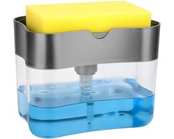 Zeeppompdispenser, hoogwaardige afwasmiddeldispenser, zeepdispenser, sponshouder, 2 in 1, werkbladzeepdispenser met spons, 13 oz/380 ml