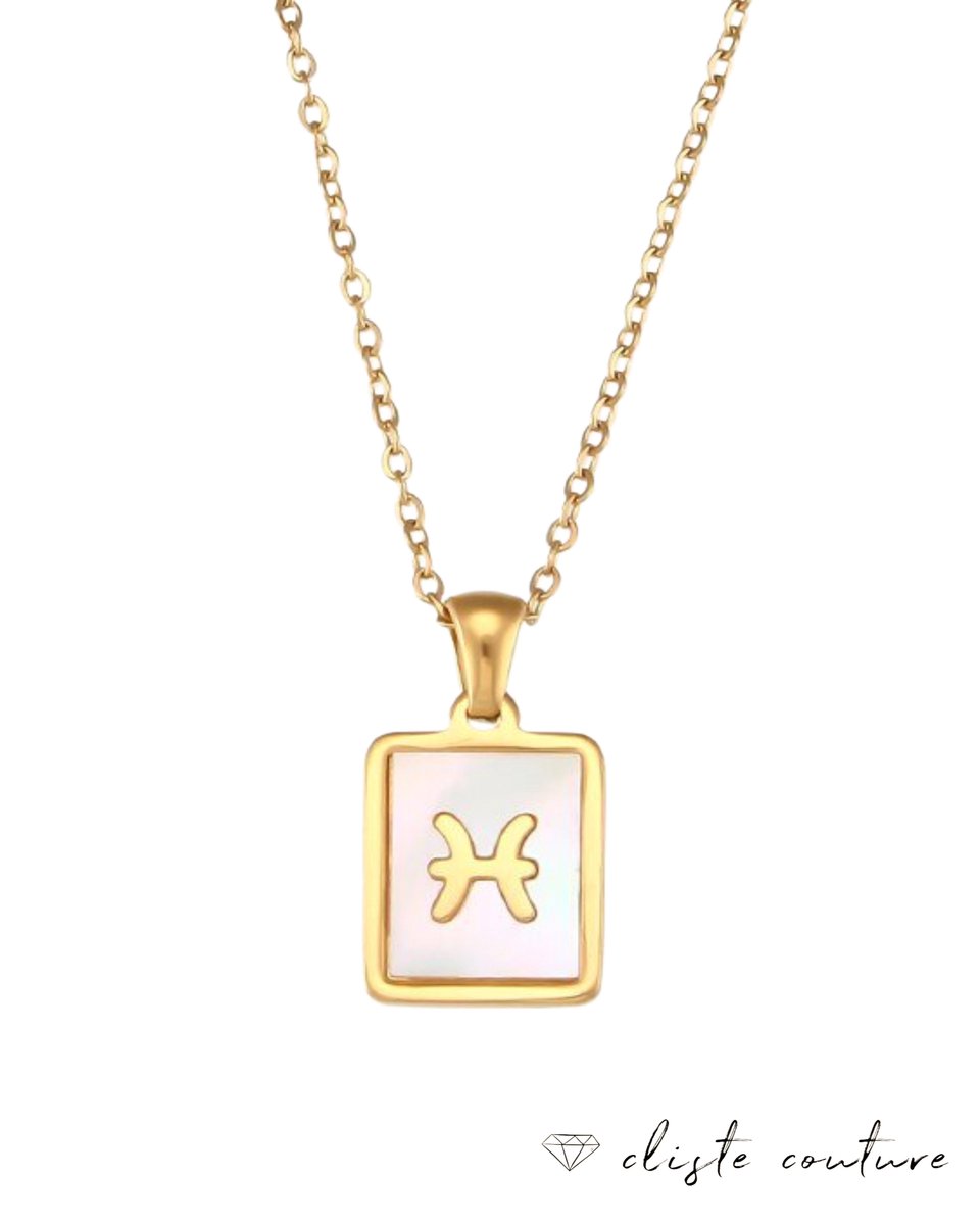 Cliste Couture - Stars Sterrenbeeld Ketting met Schelp Tweeling / Gemini - Stainless Steel met Goud Verguld - 45cm Ketting met Zodiac Hanger - Inclusief Cadeau Verpakking