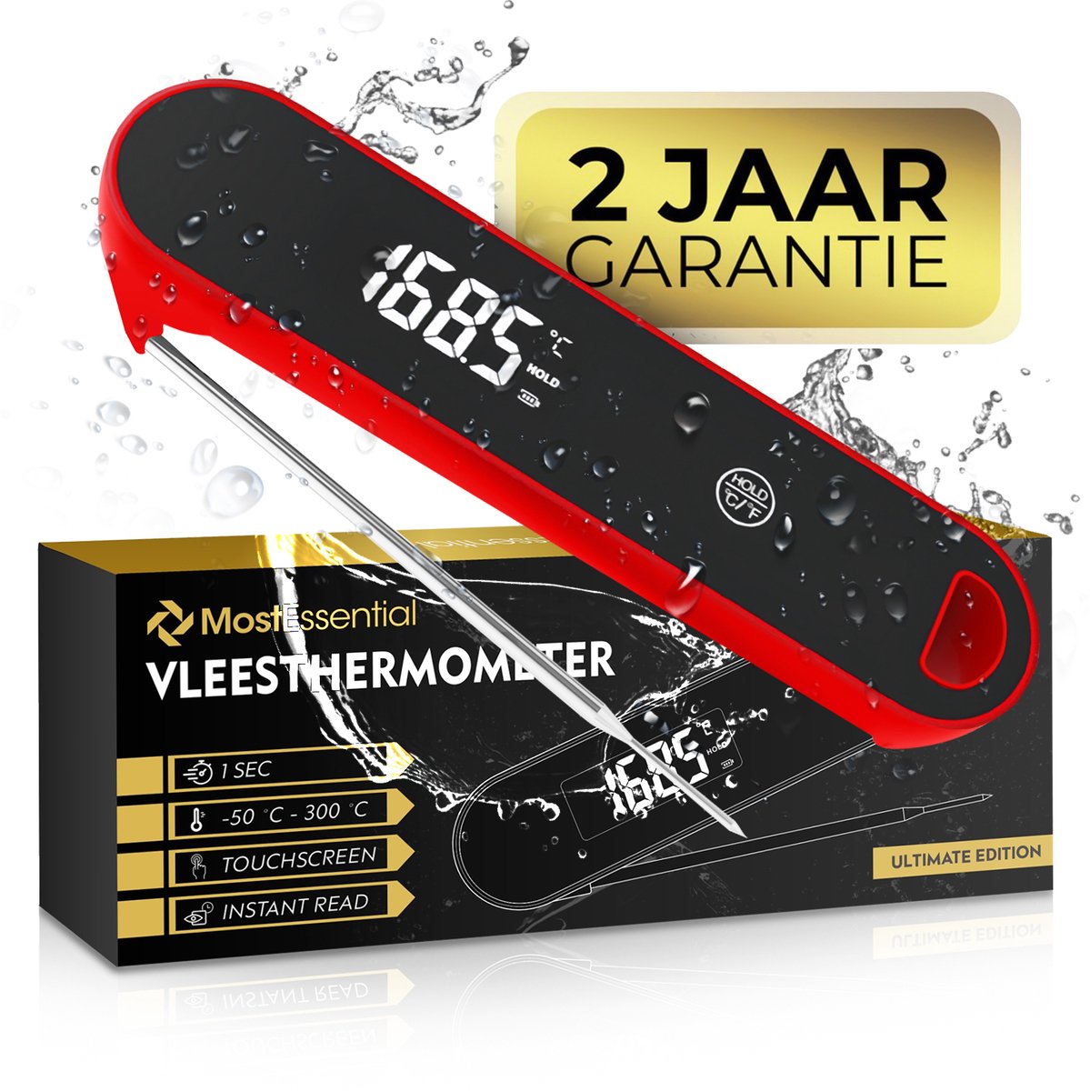 MostEssential Vleesthermometer - Ultimate Edition - BBQ Thermometer - Kernthermometer - Rood