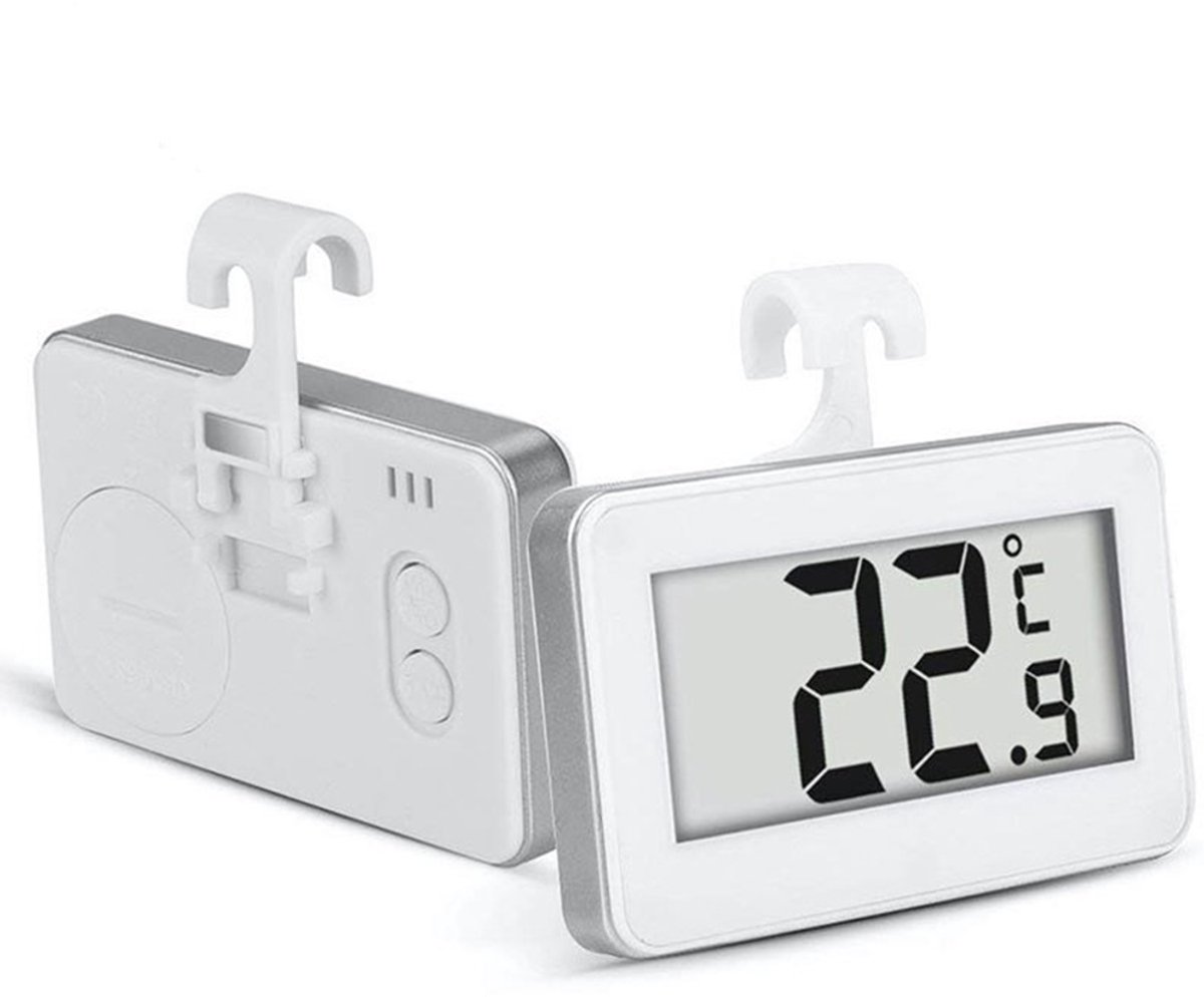 Digitale Koelkast Thermometer - 2 Stuks - 6.7x4.3cm - Koelkastthermometer - Temperatuur -20°C tot +60°C - Digitale Thermometer - Met Goed Leesbaar lcd-display - Met Haken - Geschikt voor Binnen, Thuis, Restaurant, Bar en Café