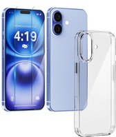 Coque adaptée pour iPhone 16 Transparente - 2x Film de Protection d'écran iPhone 16 - Protecteur d'écran en Verre de Protection - Coque Anti Choc iPhone 16