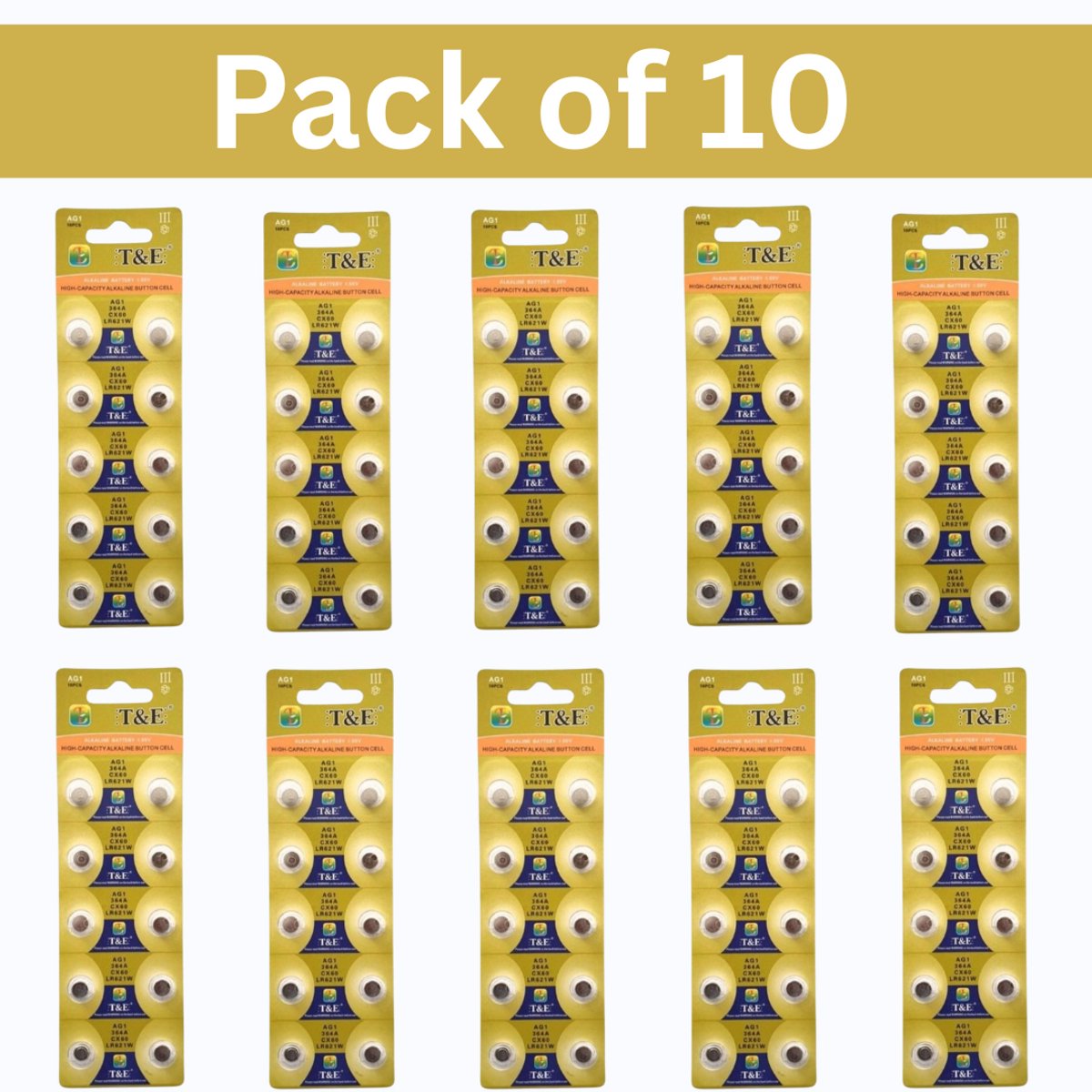 10-pack (100 stuks) SR60W, SR621SW, 364, AG1, LR621 zilveroxide knoopcelbatterijen – 1,55V horlogebatterij