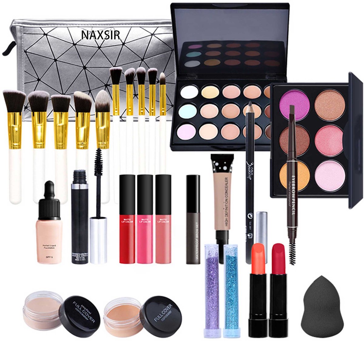 NAXSIR 19-delig Make-up Cadeauset Voor Beginners – Oogschaduwpalette, Lipgloss, Blush & Kwasten Inbegrepen! Gepigmenteerd & Perfect voor Vrouwen en Meisjes