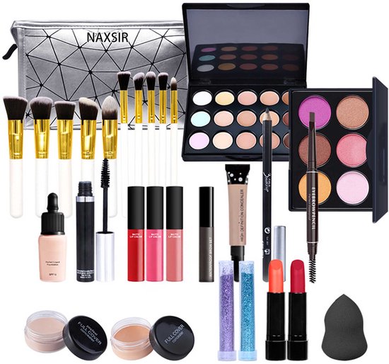 NAXSIR 19-delig Make-up Cadeauset Voor Beginners – Oogschaduwpalette, Lipgloss, Blush & Kwasten Inbegrepen! Gepigmenteerd & Perfect voor Vrouwen en Meisjes