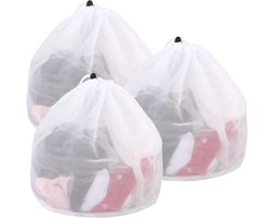 Netwaszakken - 3 Stuks - 40x50cm - Wasnet Waszak - met Trekkoord - Herbruikbare - Wasnetten voor Wasmachine - Wasnetten - Waszakjes - Kledingzakjes - Herbruikbare - Travel Organizer - Geschikt voor Babykleding, Bh's, Ondergoed, Sokken, Shirts - Wit