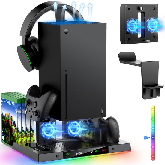 Support de console Gloovon - Station de charge RGB multifonctionnelle tout-en-un - Station de charge pour console - Accessoires de vêtements pour bébé - Station d'accueil pour Xbox Series X - Zwart