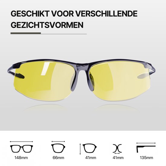 Nachtbril voor autorijden, ontspiegelde nachtbril, nachtzichtbril, bril voor nachtritten, astigmatisme, nachtbril voor dames en, zwart., Eén maat