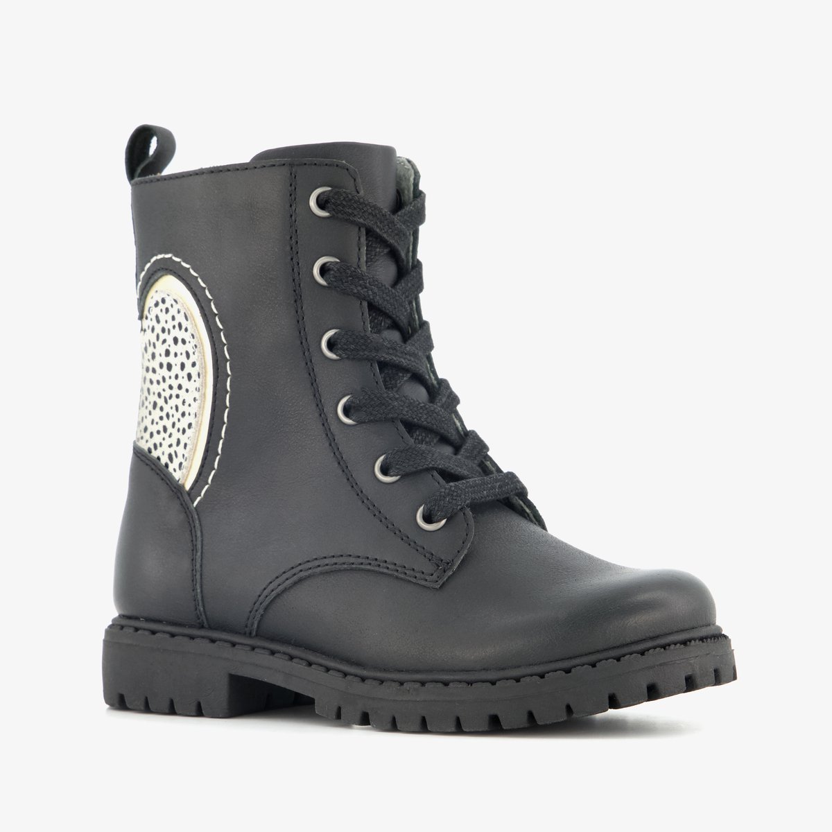 Stap leren meisjes veterboots met hartje zwart - Maat 23
