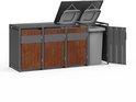 Containerberging met drie roestbruine deuren, één open deur met kliko.