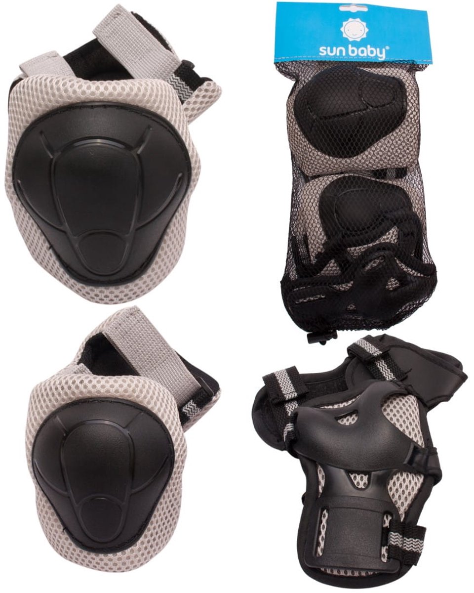 sun baby Beschermset voor kinderen knie- elleboog- en polsbeschermers – geschikt voor fiets skeelers en step – knie Ellenbogen Handgelenk Schoner flexibele klittenbandbanden Grijs