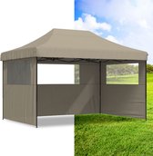 Tente de réception pliable LBB - Pavillon - 3x4 - Facile à monter - Étanche - Avec parois latérales - Résistant aux intempéries - Taupe